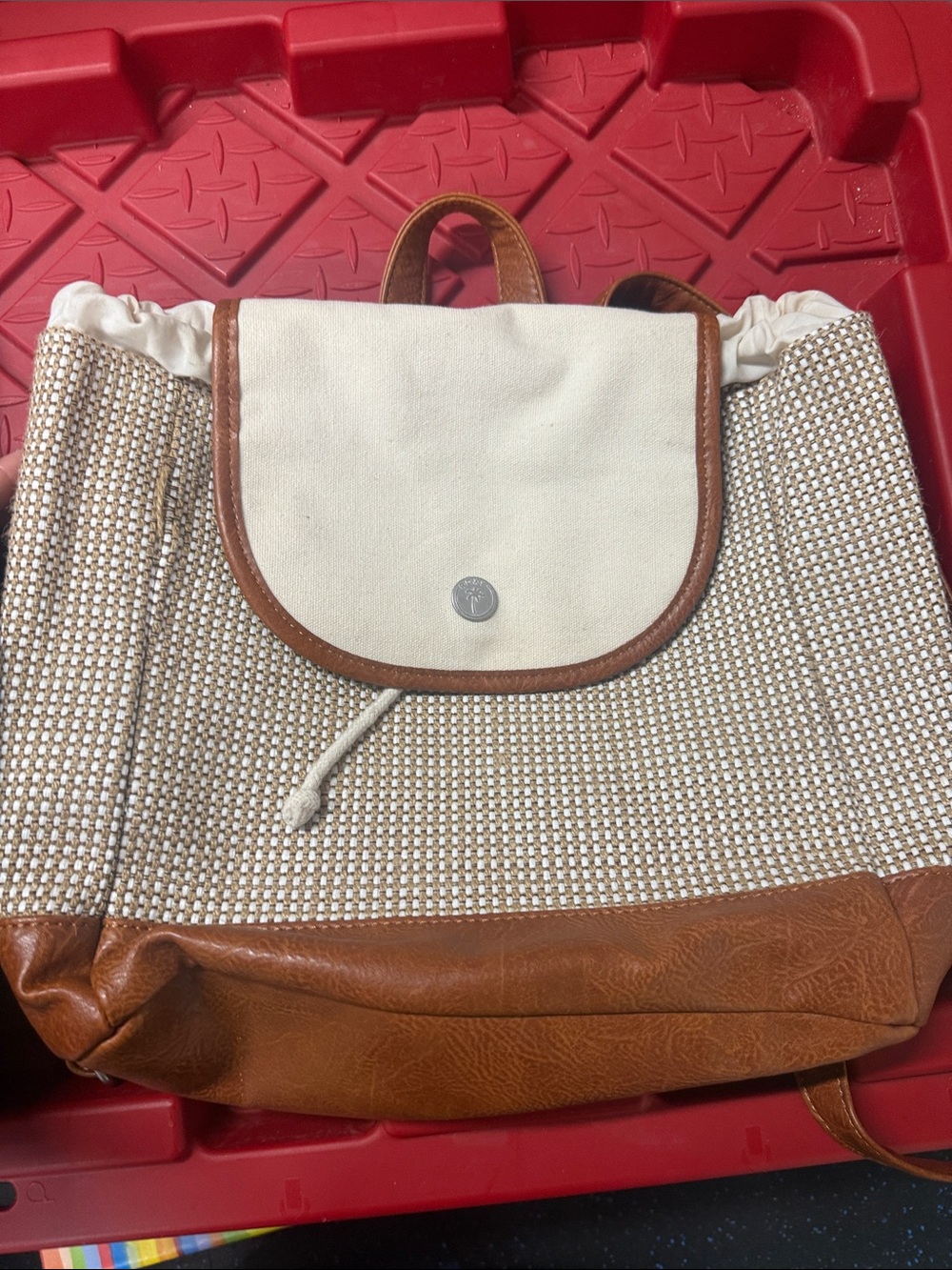 Roxy Cream Canvas and Brown Faux Leather Backpack